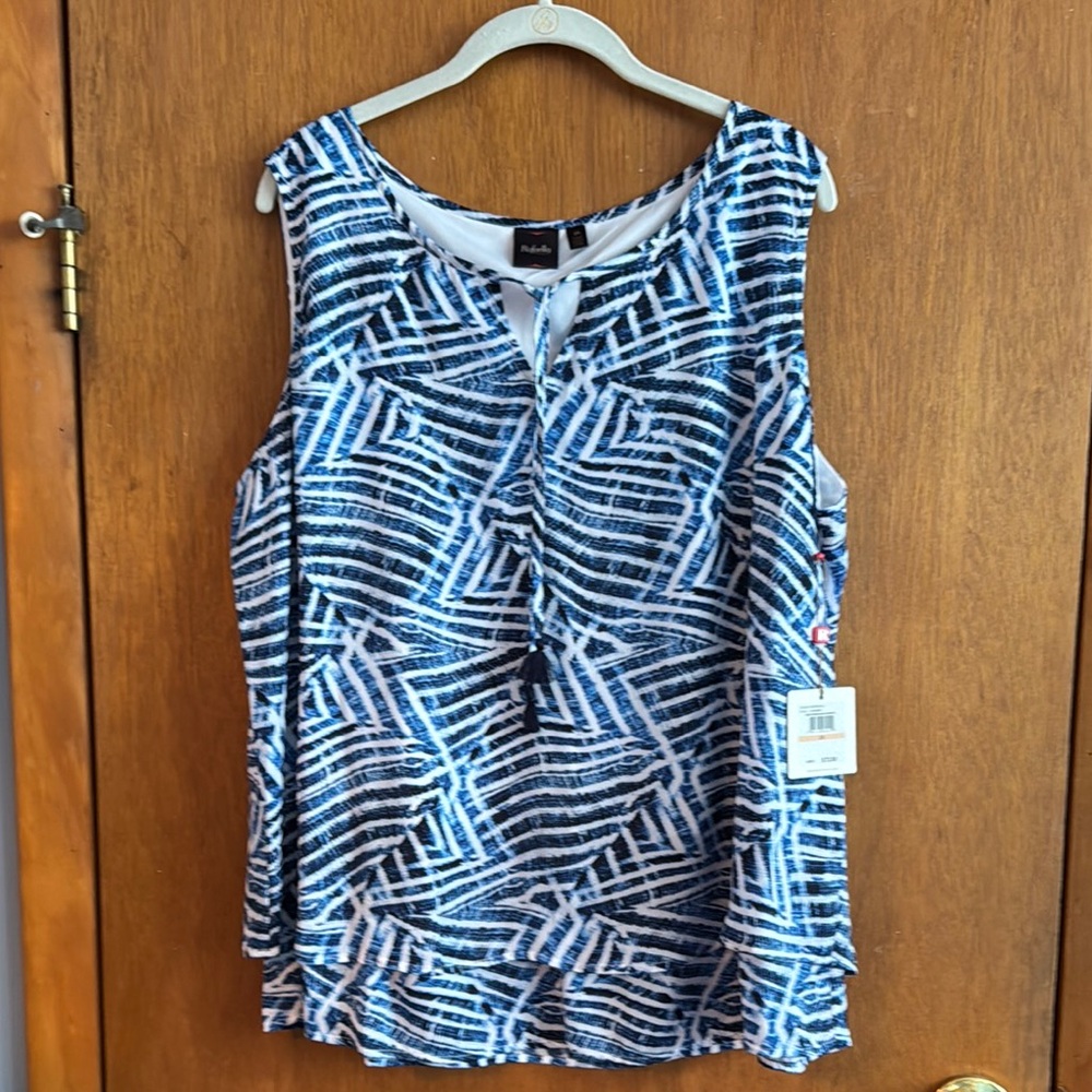 NWT Rafaella Blue Graphic Sleeveless Tank Top Sz 2X